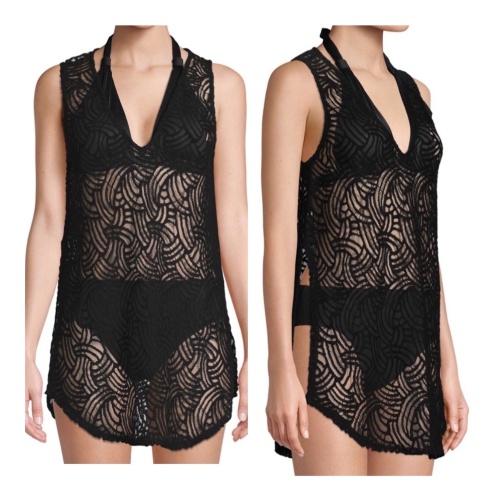 BCBGMaxAzria Knit Lace Black Cover Up Tunic Size Medium NWT